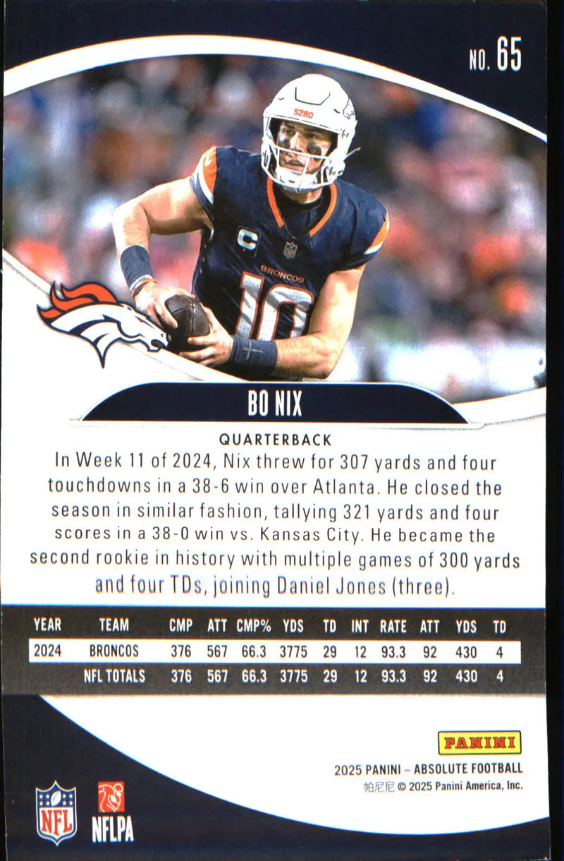 2025 Panini Absolute Retail #65 Bo Nix - Football Card Single