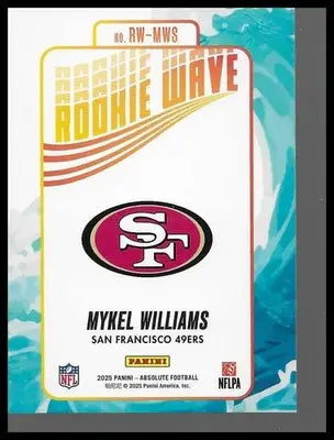 2025 Panini Absolute #RW‑MWS Mykel Williams Rookie Wave Football Insert RC - Football Card Single