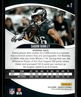 2025 Panini Absolute Saquon Barkley #2 Retail Philadelphia Eagles - Football Card Single
