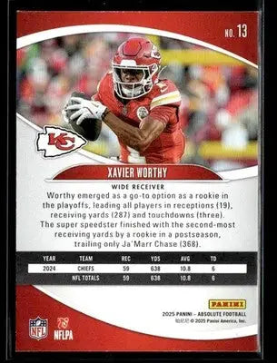 2025 Panini Absolute Xavier Worthy #13 Retail Kansas City Chiefs - Football Card Single