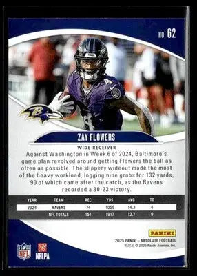 2025 Panini Absolute Zay Flowers #62 Retail Baltimore Ravens - Football Card Single