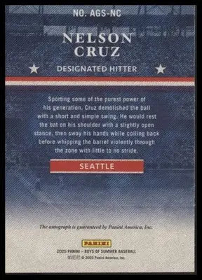 2025 Panini Boys of Summer #AGS-NC Nelson Cruz American Glory Signatures #34/99 - Baseball Card Single