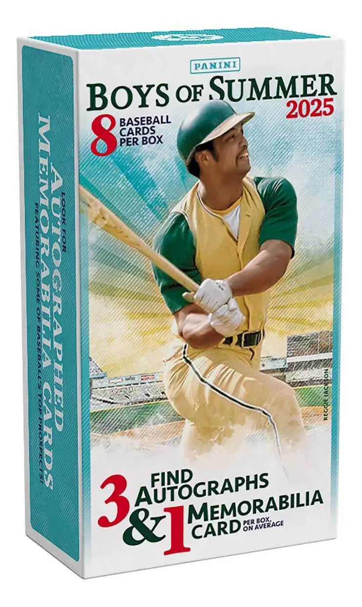 2025 Panini Boys of Summer Baseball Hobby Box with player illustration on card box