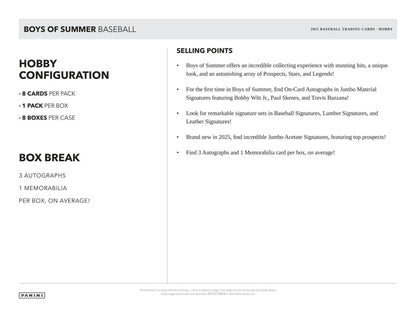 2025 Panini Boys of Summer Baseball Hobby Box | Columbia Sports Cards - Sports Card Hobby Boxes