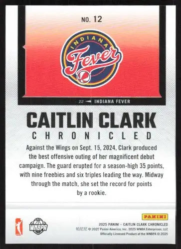 2025 Panini Caitlin Clark Chronicled #12 Caitlin Clark NM Near Mint WNB ID:83114 - Basketball Card Single