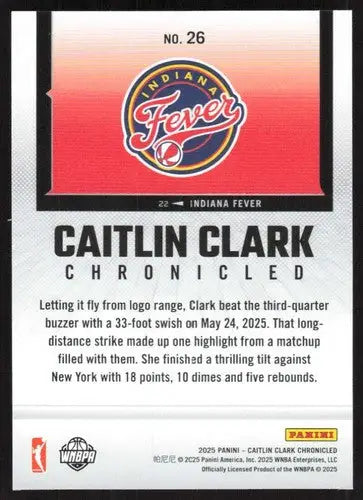2025 Panini Caitlin Clark Chronicled #26 Caitlin Clark NM Near Mint WNB ID:83116 - Basketball Card Single