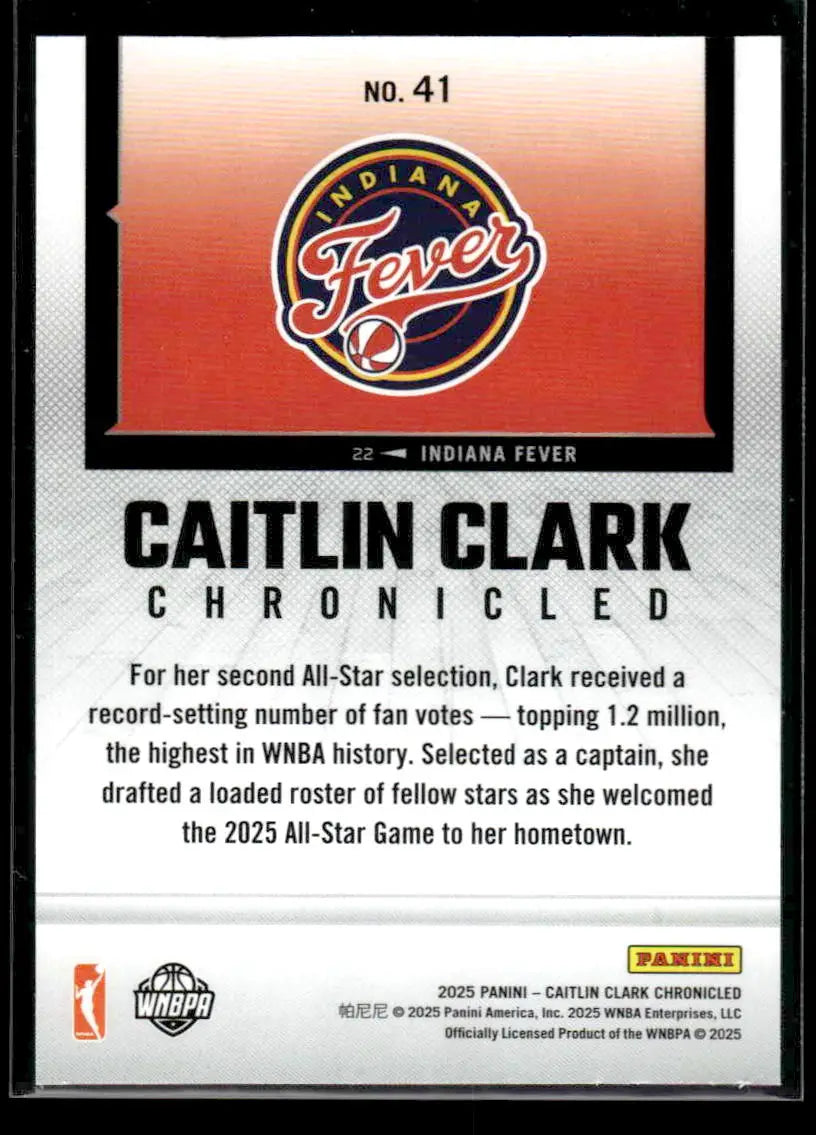 2025 Panini Caitlin Clark Chronicled Caitlin Clark #41 Indiana Fever - Basketball Card Single