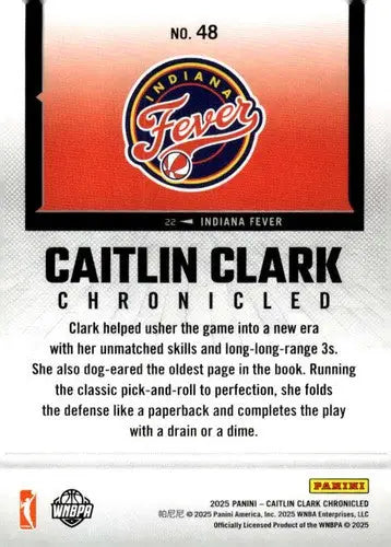 2025 Panini Caitlin Clark Chronicled #48 Caitlin Clark NM Near Mint WNB ID:83119 - Basketball Card Single