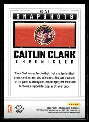 2025 Panini Caitlin Clark Chronicled Caitlin Clark #91 Indiana Fever - Basketball Card Single
