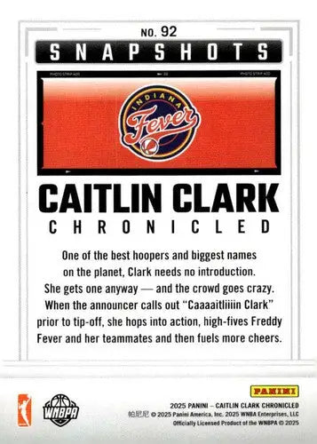 2025 Panini Caitlin Clark Chronicled #92 Caitlin Clark NM Near Mint Sna ID:83125 - Basketball Card Single
