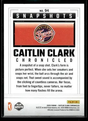 2025 Panini Caitlin Clark Chronicled Caitlin Clark #94 Indiana Fever - Basketball Card Single