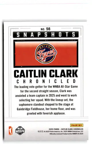 2025 Panini Caitlin Clark Chronicled #98 Caitlin Clark NM Near Mint Sna ID:83127 - Basketball Card Single