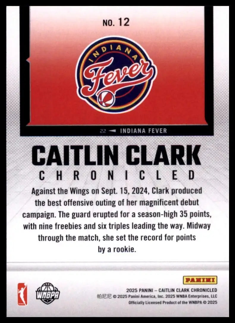 2025 Panini Caitlin Clark Chronicled - WNBA Caitlin Clark #12 - Basketball Card Single