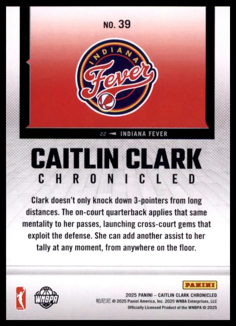 2025 Panini Caitlin Clark Chronicled - WNBA Caitlin Clark #39 - Basketball Card Single