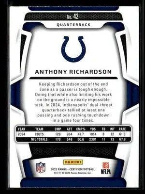 2025 Panini Certified Anthony Richardson #42 Indianapolis Colts - Football Card Single