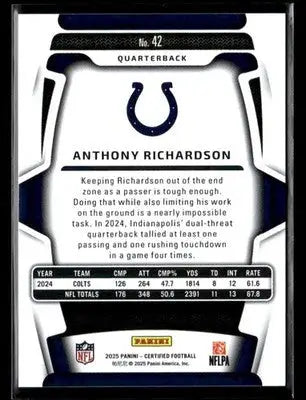 2025 Panini Certified Anthony Richardson #42 Mirror Blue SN #50/50 Colts - Football Card Single
