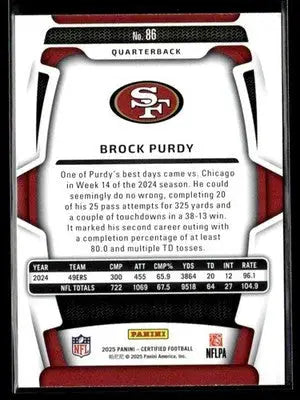 2025 Panini Certified Brock Purdy #86 San Francisco 49ers - Football Card Single