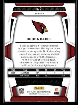 2025 Panini Certified Budda Baker #2 Arizona Cardinals - Football Card Single
