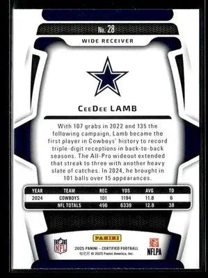 2025 Panini Certified CeeDee Lamb #28 Dallas Cowboys - Football Card Single