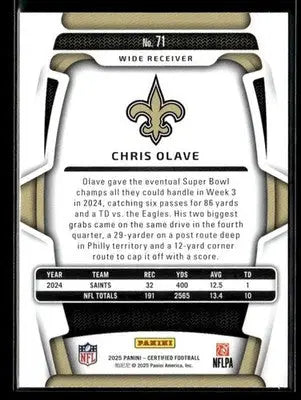 2025 Panini Certified Chris Olave #71 New Orleans Saints - Football Card Single