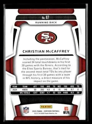 2025 Panini Certified Christian McCaffrey #87 San Francisco 49ers - Football Card Single