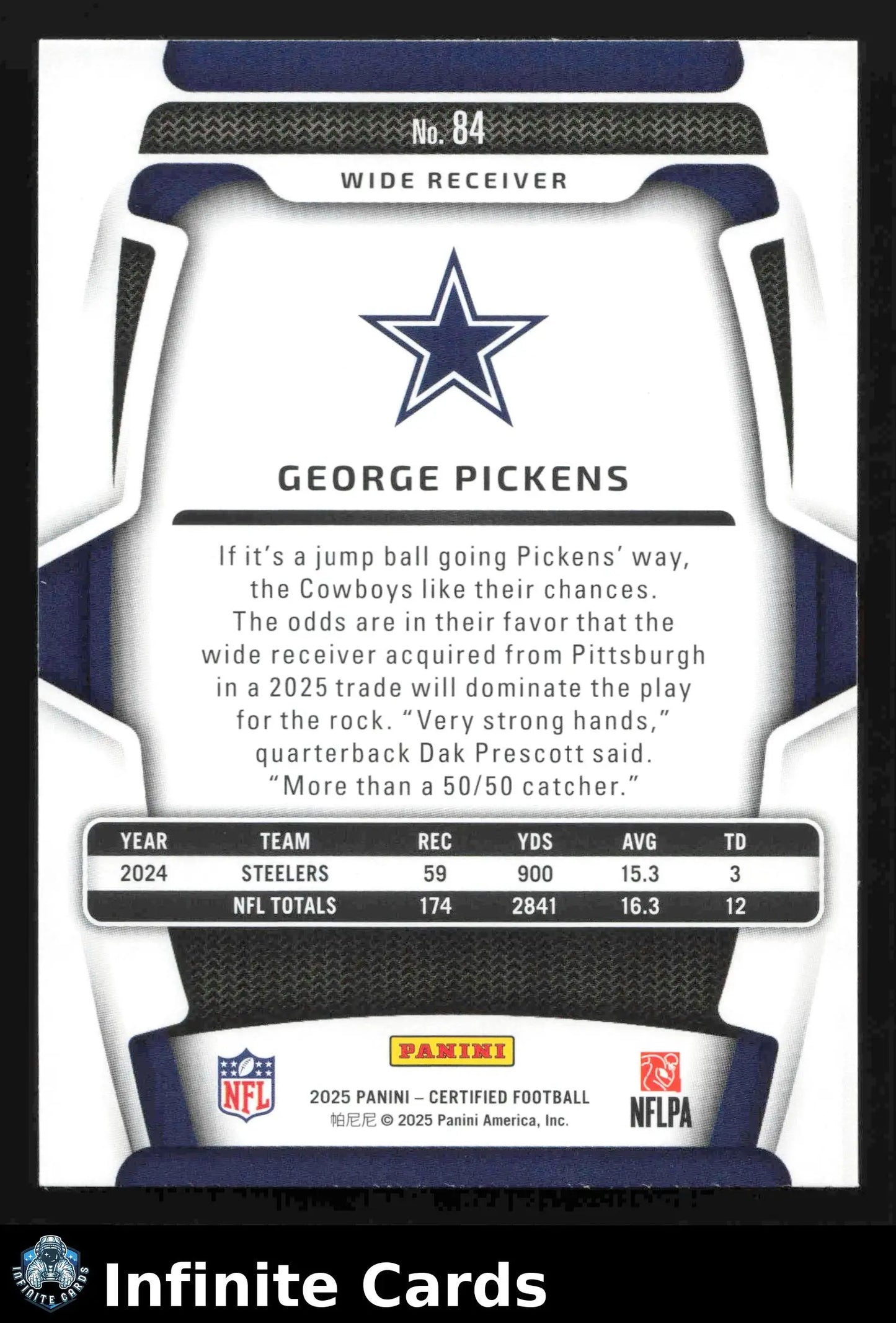 2025 Panini Certified GEORGE PICKENS #84 Dallas Cowboys - Football Card Single