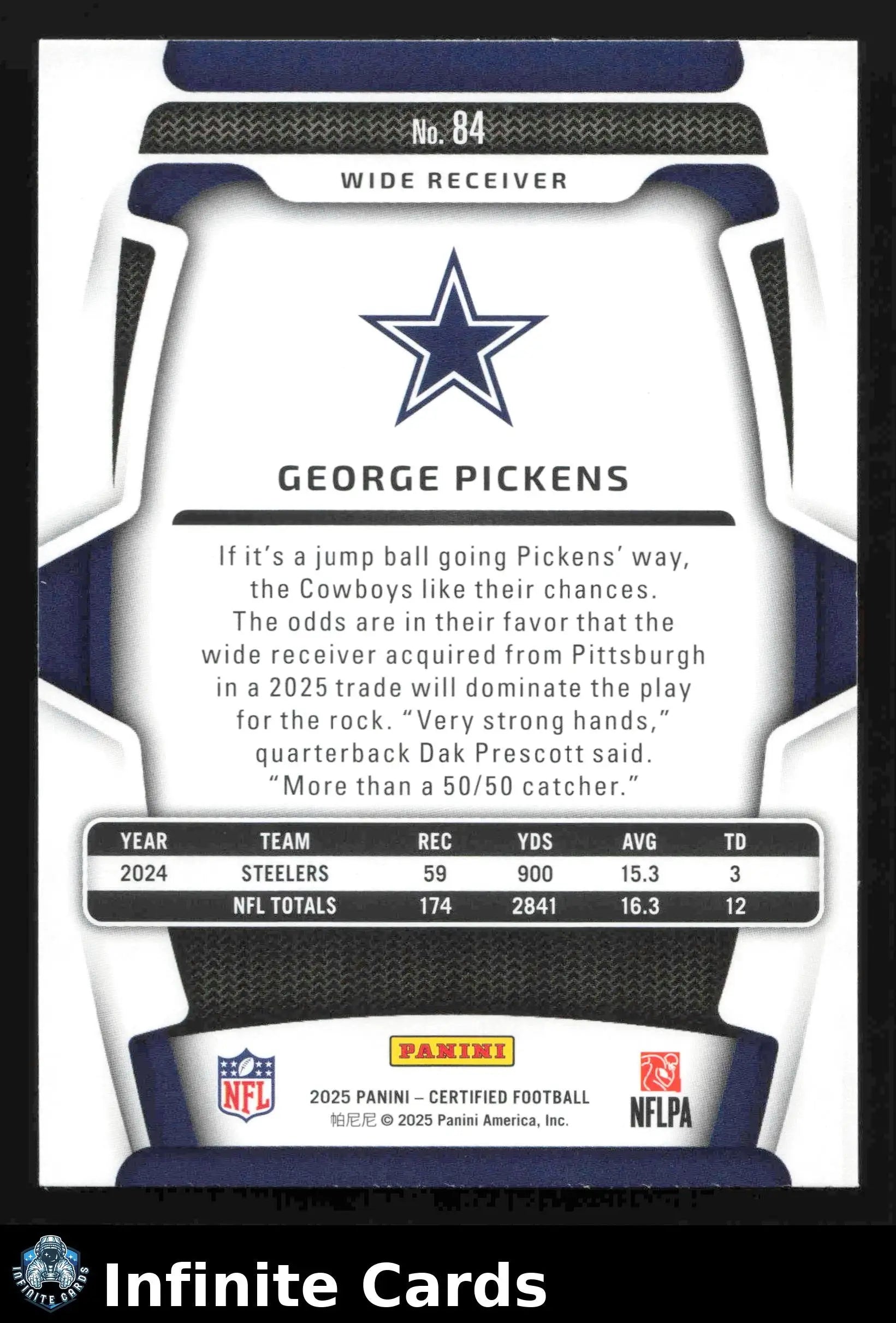 2025 Panini Certified GEORGE PICKENS #84 Dallas Cowboys - Football Card Single