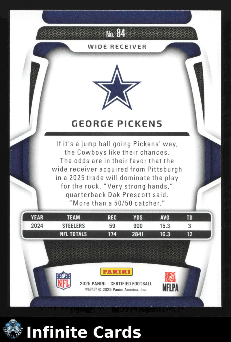 2025 Panini Certified GEORGE PICKENS #84 Dallas Cowboys - Football Card Single