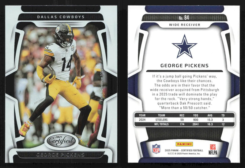 2025 Panini Certified GEORGE PICKENS #84 Dallas Cowboys - Football Card Single