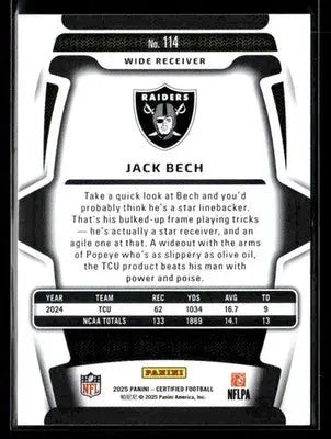 2025 Panini Certified Jack Bech #114 Mirror Purple SN,RC #/299 Las Vegas Raiders - Football Card Single