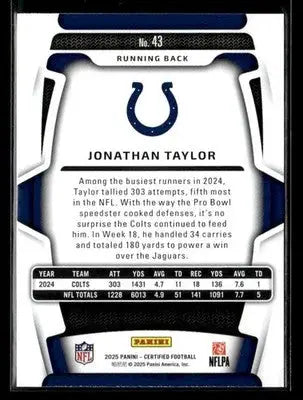 2025 Panini Certified Jonathan Taylor #43 Indianapolis Colts - Football Card Single