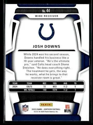 2025 Panini Certified Josh Downs #44 Indianapolis Colts - Football Card Single