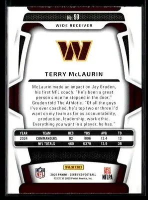 2025 Panini Certified Terry McLaurin #99 Washington Commanders - Football Card Single