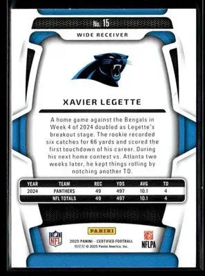 2025 Panini Certified Xavier Legette #15 Carolina Panthers - Football Card Single