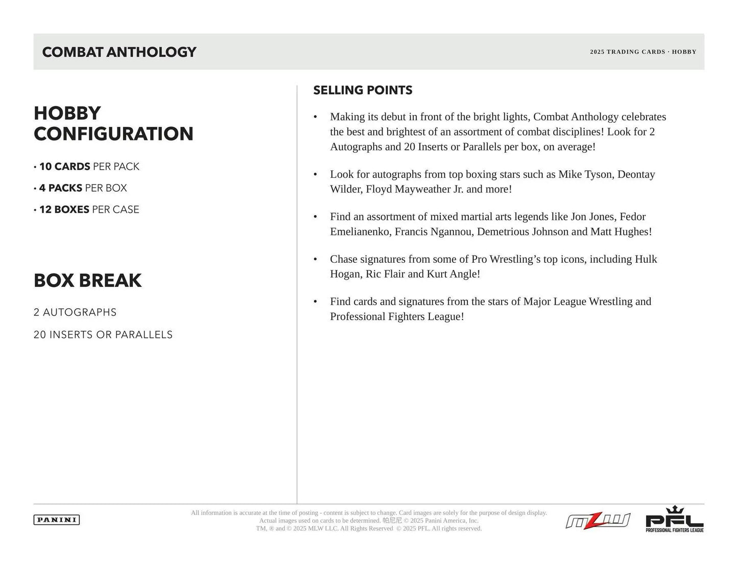 2025 Panini Combat Anthology Hobby Box | Columbia Sports Cards - Sports Card Hobby Boxes