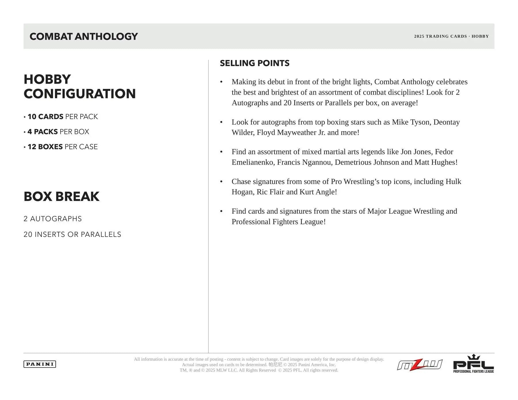 2025 Panini Combat Anthology Hobby Box | Columbia Sports Cards - Sports Card Hobby Boxes