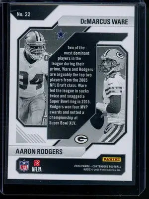 2025 Panini Contenders Aaron Rodgers DeMarcus Ware #22 Football - Football Card Single