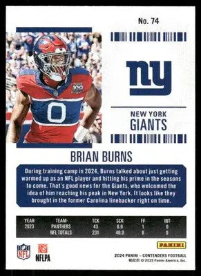 2025 Panini Contenders Football Brian Burns #74 Football - Football Card Single