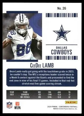 2025 Panini Contenders Football CeeDee Lamb #26 Football - Football Card Single