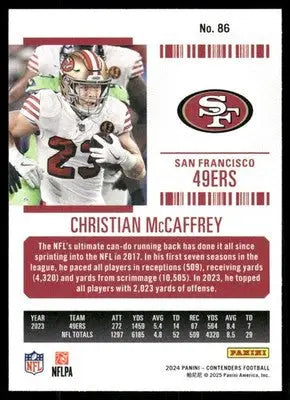 2025 Panini Contenders Football Christian McCaffrey #86 Football - Football Card Single