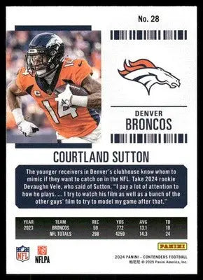 2025 Panini Contenders Football Courtland Sutton #28 Football - Football Card Single