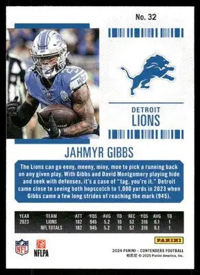 2025 Panini Contenders Football Jahmyr Gibbs #32 Football - Football Card Single