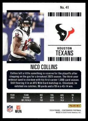 2025 Panini Contenders Football Nico Collins #41 Football - Football Card Single