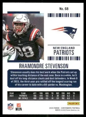 2025 Panini Contenders Football Rhamondre Stevenson #68 Red Football - Football Card Single