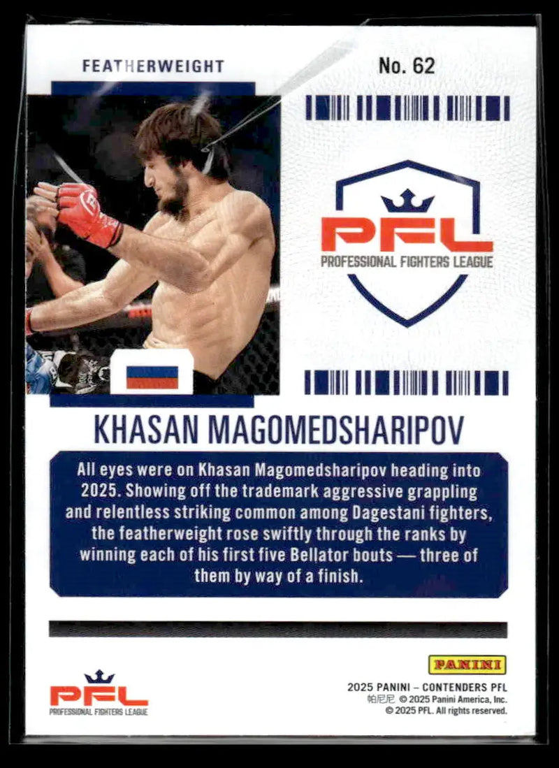Collectible Panini Contenders PFL card featuring Khasan Magomedsharipov fighter