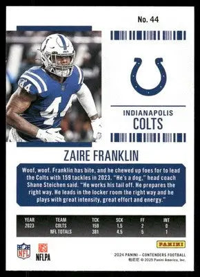 2025 Panini Contenders Zaire Franklin #44 Football - Football Card Single