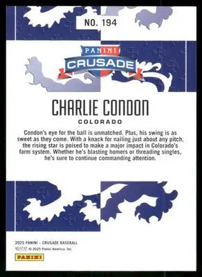 2025 Panini Crusade Baseball Charlie Condon #194 Baseball - Baseball Card Single