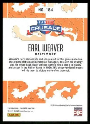 2025 Panini Crusade Baseball Earl Weaver #184 Baseball - Baseball Card Single