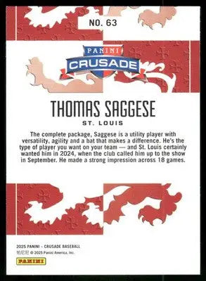2025 Panini Crusade Baseball Thomas Saggese #63 RC Baseball - Baseball Card Single