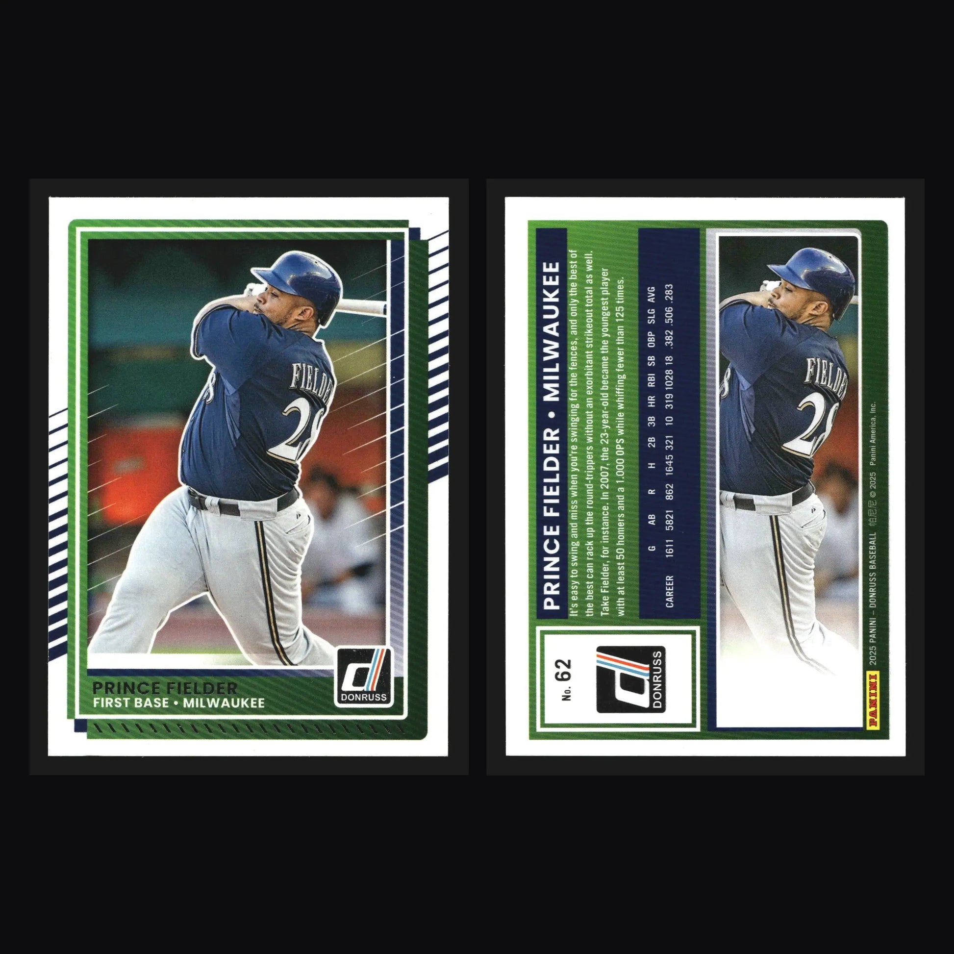 2025 Panini Donruss #62 Prince Fielder Milwaukee Brewers - Baseball Card Single